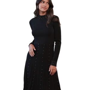 Lipsy Black Long Sleeve Studded Dress